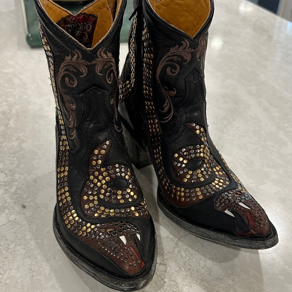 Old Gringo New Rare Snake 7.5 Black and Brown Embellished Cowboy Boots